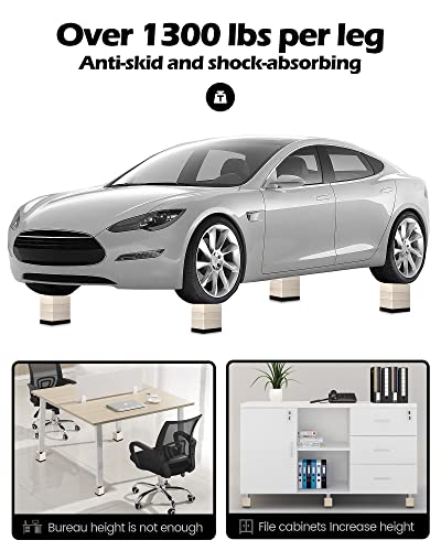 Heavy Duty Adjustable Furniture Risers - Stackable Bed & Table Lifts (Set of 4)