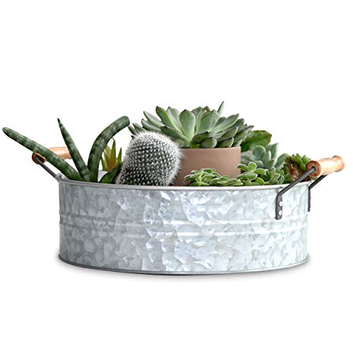 Galvanized Metal Tray for Storage & Decor - 12-inch Farmhouse Round Organizer