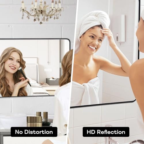 24" x 36" Black Metal Framed Wall Mirror, Rectangular Bathroom Vanity Mirror