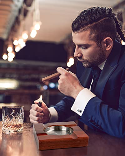 Square Wooden Cigar Ashtray with Stainless Steel Liner for Indoor and Outdoor