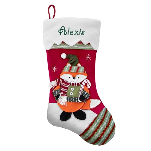 Personalized Christmas Stocking with Embroidered Name - 3D Plush Fox