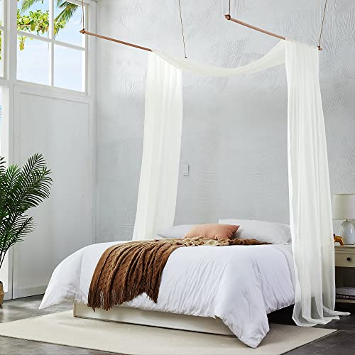 Beige Sheer Bed Canopy Scarf Curtain - 55 x 144 Inch Bedroom Drape