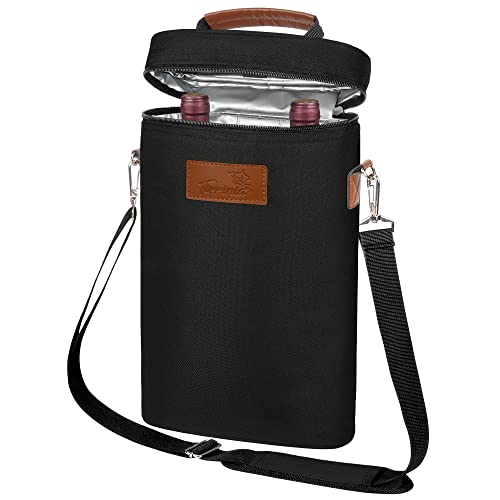 2 Bottle Insulated Wine Tote Bag - Leakproof Padded Cooler Carrier