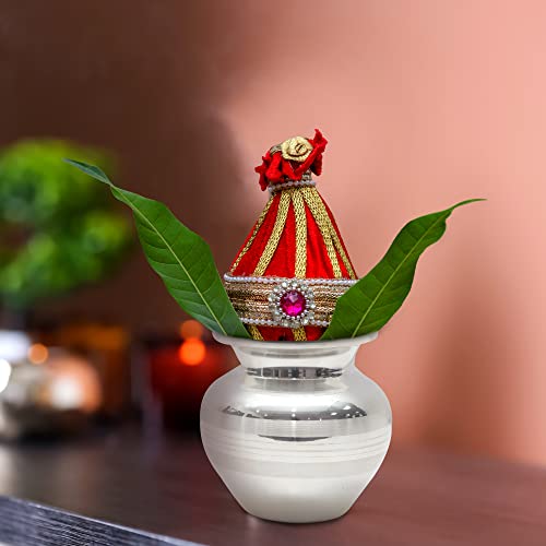 Silver Plated Kalash Pot - Medium Decorative Vessel for Puja and Rituals