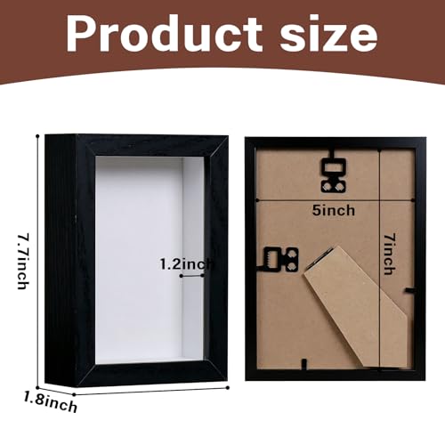 5x7 Shadow Box Frame - Black Wooden Deep Display Case for Wall or Tabletop