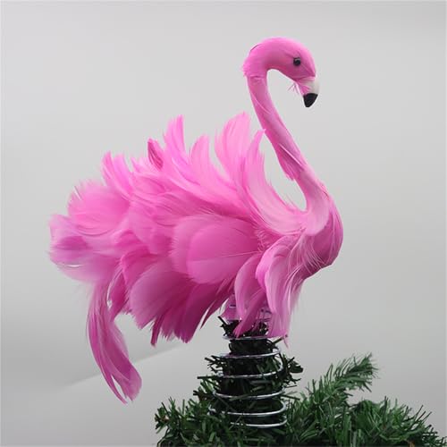 Pink Feather Flamingo Christmas Tree Topper - Tropical Holiday Decor