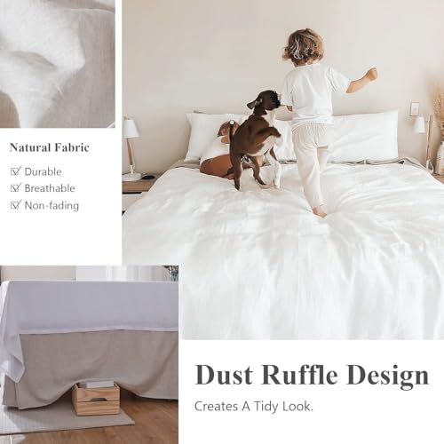 Queen Belgian Linen Bed Skirt with 14 Inch Tailored Drop Dust Ruffle
