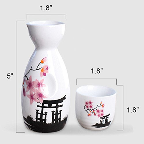 Tosnail Pink Sakura Ceramic Sake Set - 1 Carafe & 4 Cups, Gift Idea
