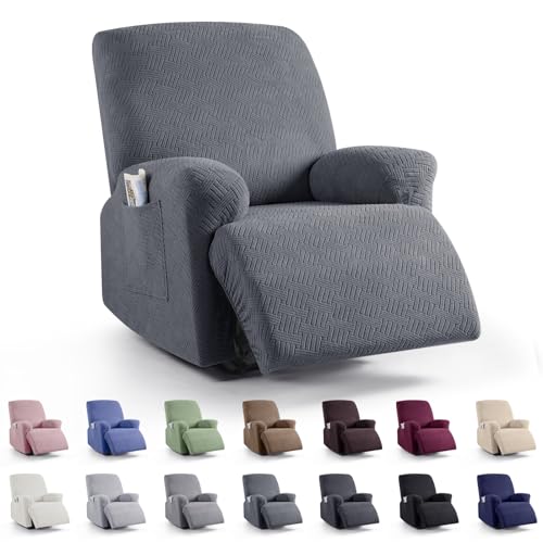 Stretch Recliner Chair Cover - 3-Piece Jacquard Slipcover with Pocket