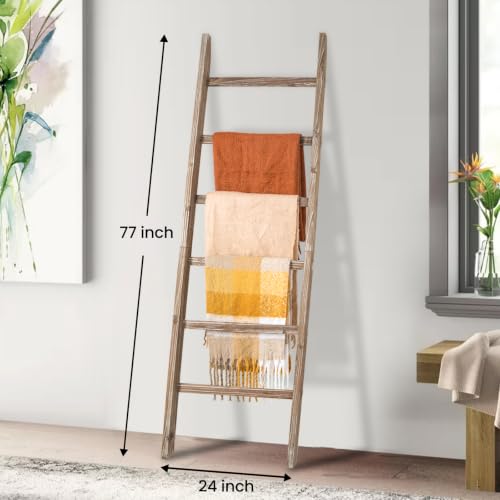6.4ft Wooden Blanket Ladder - 6-Tier Rustic Farmhouse Quilt & Towel Rack