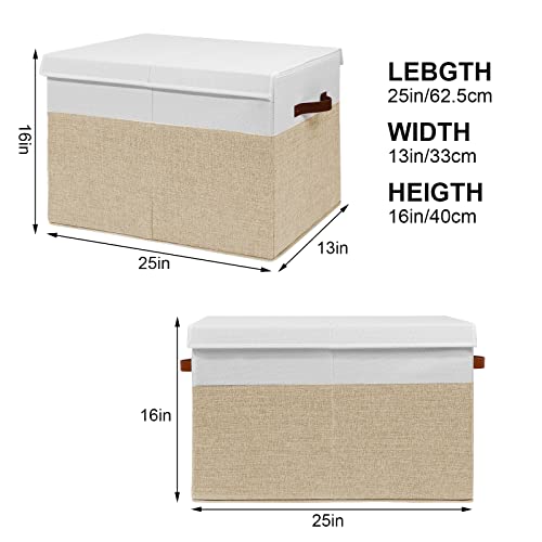 Large Toy Storage Box with Lid and Dividers, 25" Linen Toy Chest