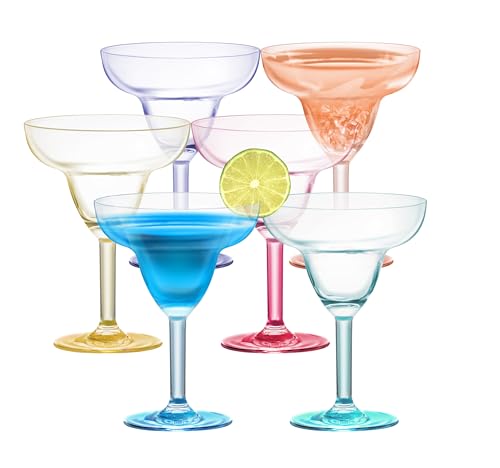 KOXIN-KARLU Multicolor 12oz Plastic Margarita Glasses Set of 6 - Acrylic Shatterproof Drinkware