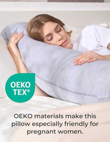 Momcozy J-Shaped Pregnancy Pillow - Full Body Support for Side Sleepers, Grey