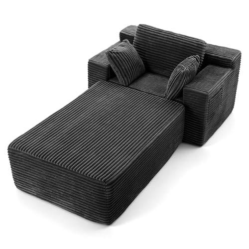 82" Oversized Corduroy Chaise Lounge with Ottoman and Storage Pockets