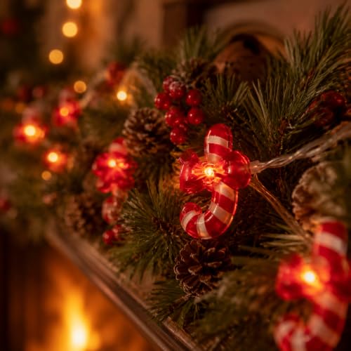 Candy Cane String Lights 10ft 30 LED Warm White Battery Operated (Candy Cane)