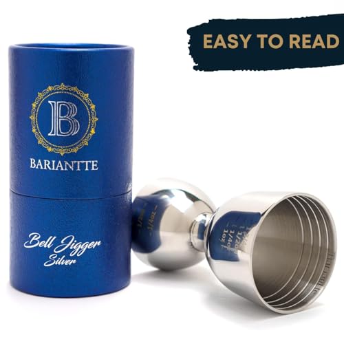 BARIANTTE Silver Double Jigger - Premium Bar Cocktail Measure, 1 oz & 2 oz