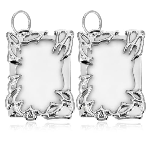 2 Pcs Irregular Silver Photocard Holder Keychain with Wrist Coil