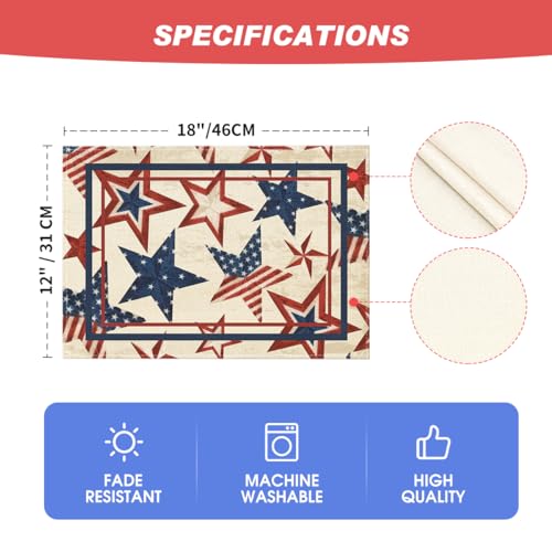 Artoid Mode Stars Stripes Patriotic 12x18 Inch Placemats Pack of 4 Beige - 4th July Memorial Day Table Mats