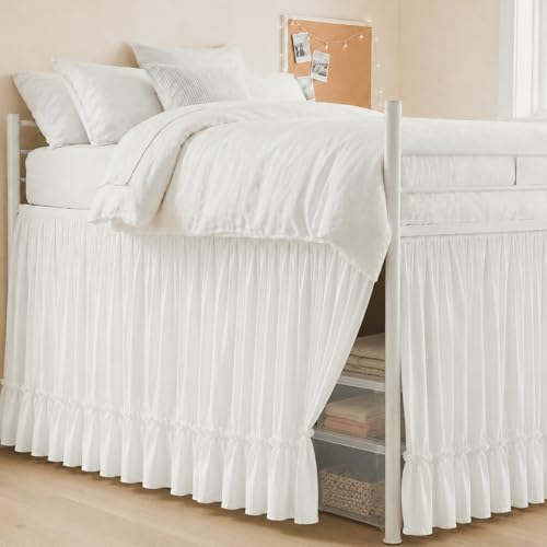 Twin XL Dorm Bed Skirt - 36 Inch Extra Long Drop White Ruffled Dust Ruffle
