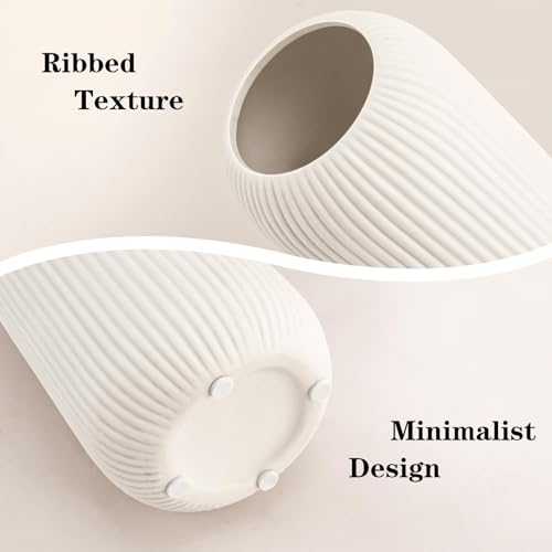 Modern White Ceramic Flower Vase – 8" Small Ribbed Decorative Vase