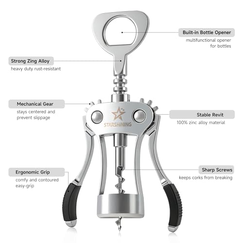 Premium Wing Corkscrew Wine Opener - Easy to Remove Corks, Silver Finish
