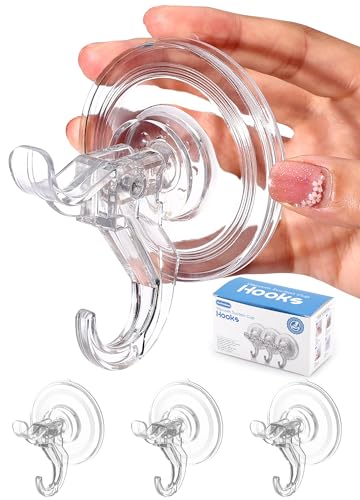 Clear Suction Cup Hooks - Heavy Duty Removable Hangers for Shower & Kitchen