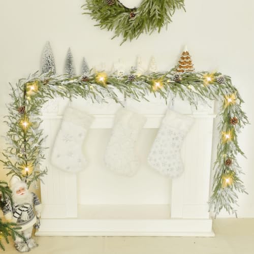YoleShy 9 ft Flocked Norfolk Pine Garland with Lights