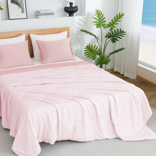 BEAUTEX Queen Cooling Comforter - Lightweight Blanket for Hot Sleepers, Pink