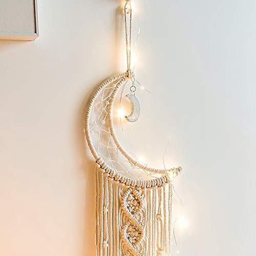 Macrame Moon & Star Wall Hanging Dream Catcher with LED Lights