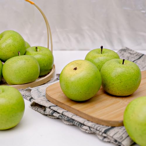 6 Pcs Artificial Green Apples - Realistic Faux Fruit Decoration