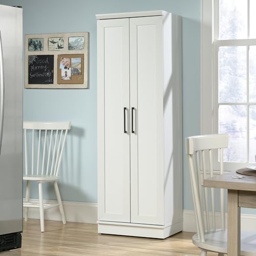 Tall 2-Door Storage Cabinet with 4 Adjustable Shelves, Soft White