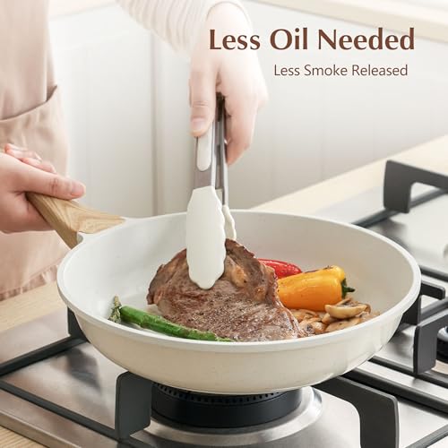 8-Inch Nonstick Ceramic Frying Pan with Lid - Non-Toxic Induction Skillet