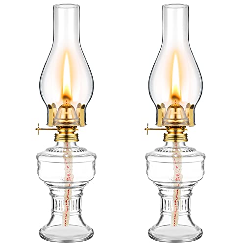 Vintage Kerosene Oil Lamps (Set of 2) - 13" Clear Glass Hurricane Lanterns