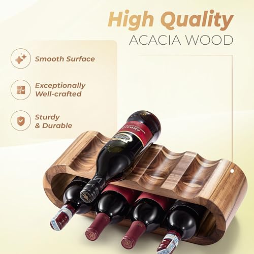 8-Bottle Wooden Wine Rack, Freestanding Acacia Countertop Wine Holder