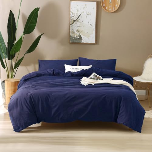 Washed Cotton Duvet Cover for 48x72 Weighted Blanket - Navy Blue