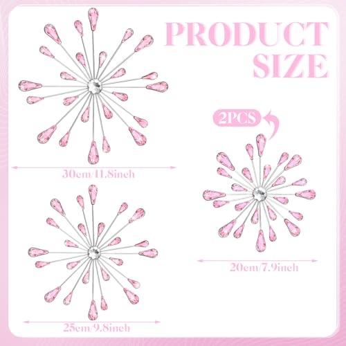 4-Piece Pink Starburst Metal Wall Art Set - 3D Rhinestone Decorative Accents