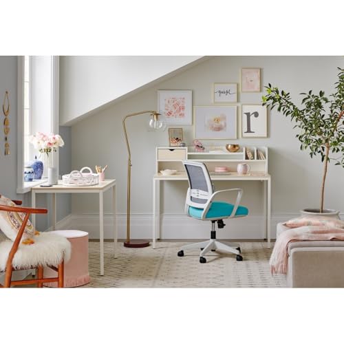 48-Inch Desk Storage Hutch with Drawer and Cubbies - Light Maple & White