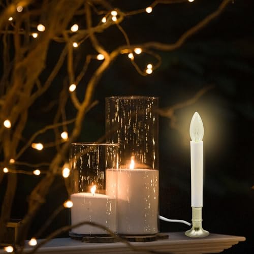 Creative Hobbies Dusk-to-Dawn Electric Window Candle Lamp with Brass Plated Base - 6.75" Tall, Ready to Use, Original