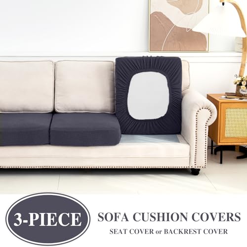 Stretch Couch Seat Cushion Covers - 3-Piece Sofa Slipcover Set (Dark Grey)