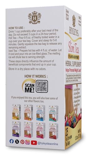 HYLEYS Slim Tea 5 Flavor Assortment - Weight Loss Herbal Supplement Cleanse and Detox - 25 Tea Bags (12 Pack) - Assorted Tea Variety Pack