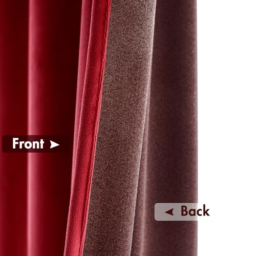 MIULEE 52x63 Red Velvet Christmas Curtains (Set of 2) Blackout Drapes for Bedroom