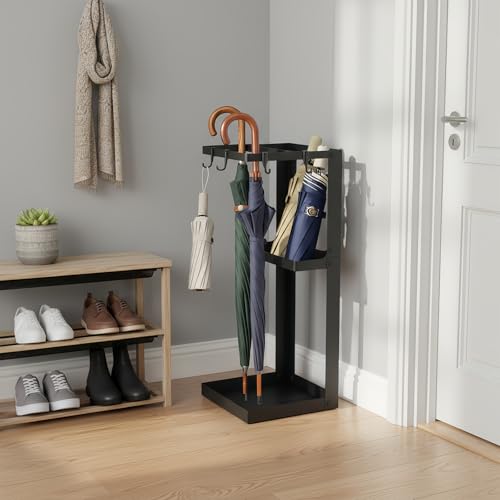20-Inch Metal Umbrella Stand for Entryway with Drip Tray and Shelf