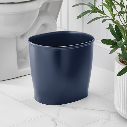 Slim Plastic Bathroom Trash Can, Navy Blue - Small 2.1 Gallon Waste Basket for Bedroom, Office, and Dorm