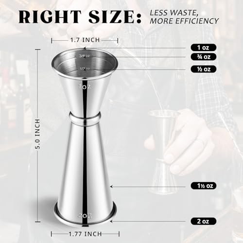 KITESSENSU 2 oz & 1 oz Jigger for Bartending with Interior Measurements