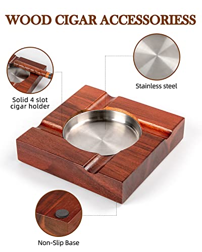 Square Wooden Cigar Ashtray with Stainless Steel Liner for Indoor and Outdoor