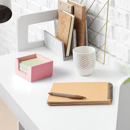 Wooden Sticky Note Holder 3x3 Inch Pink Desk Dispenser Organizer