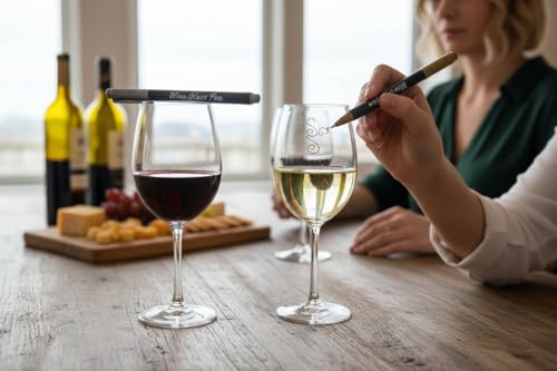 Small Reusable Metallic Wine Glass Marker Set - Gold & Silver Erasable Pens for Events & Parties