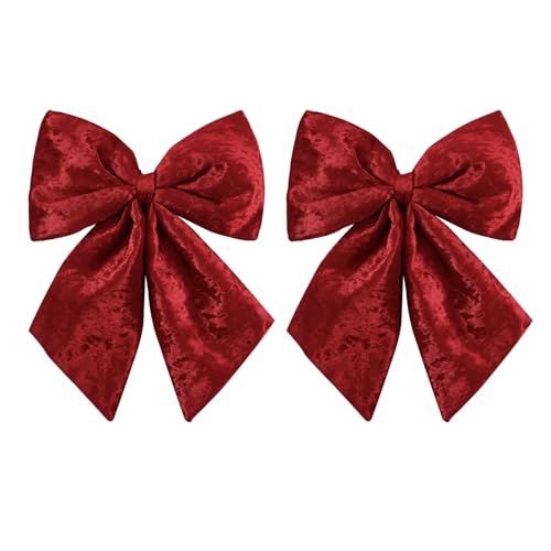 Wlflash Burgundy Large Plush Velvet Christmas Bow Set of 2 - 16-Inch Tree Topper & Decor