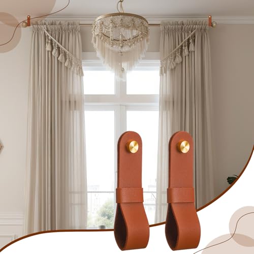 6 Pcs PU Leather Curtain Rod Holders - Boho Wall Mounted Loop Straps
