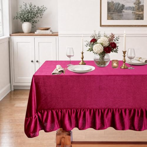 SoarDream Burgundy Velvet Tablecloth 60x120 in with 6-in Ruffle - Rectangular